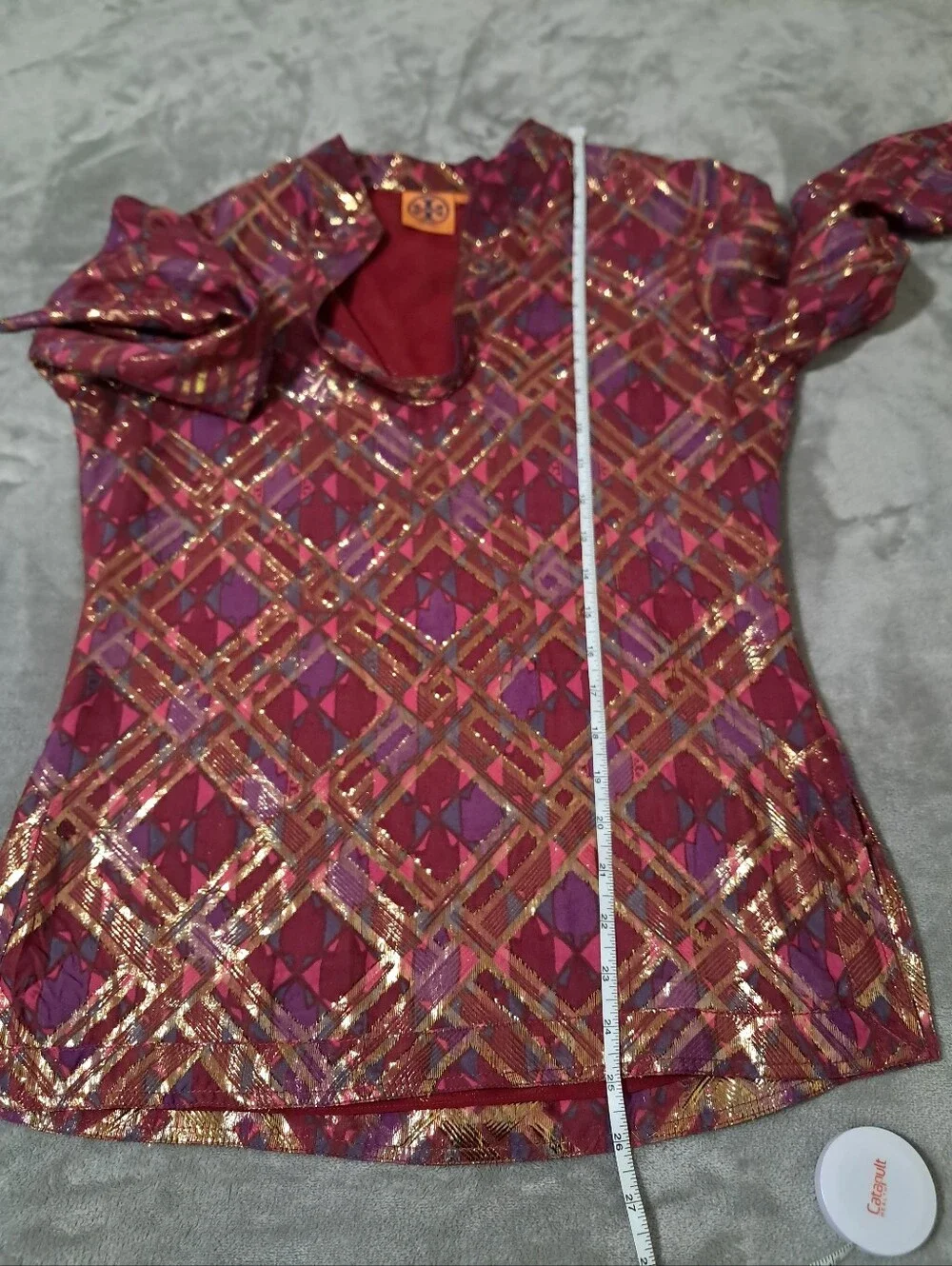 Tory Burch Silk Tunic Blouse with Metallic Detail Sz. 2